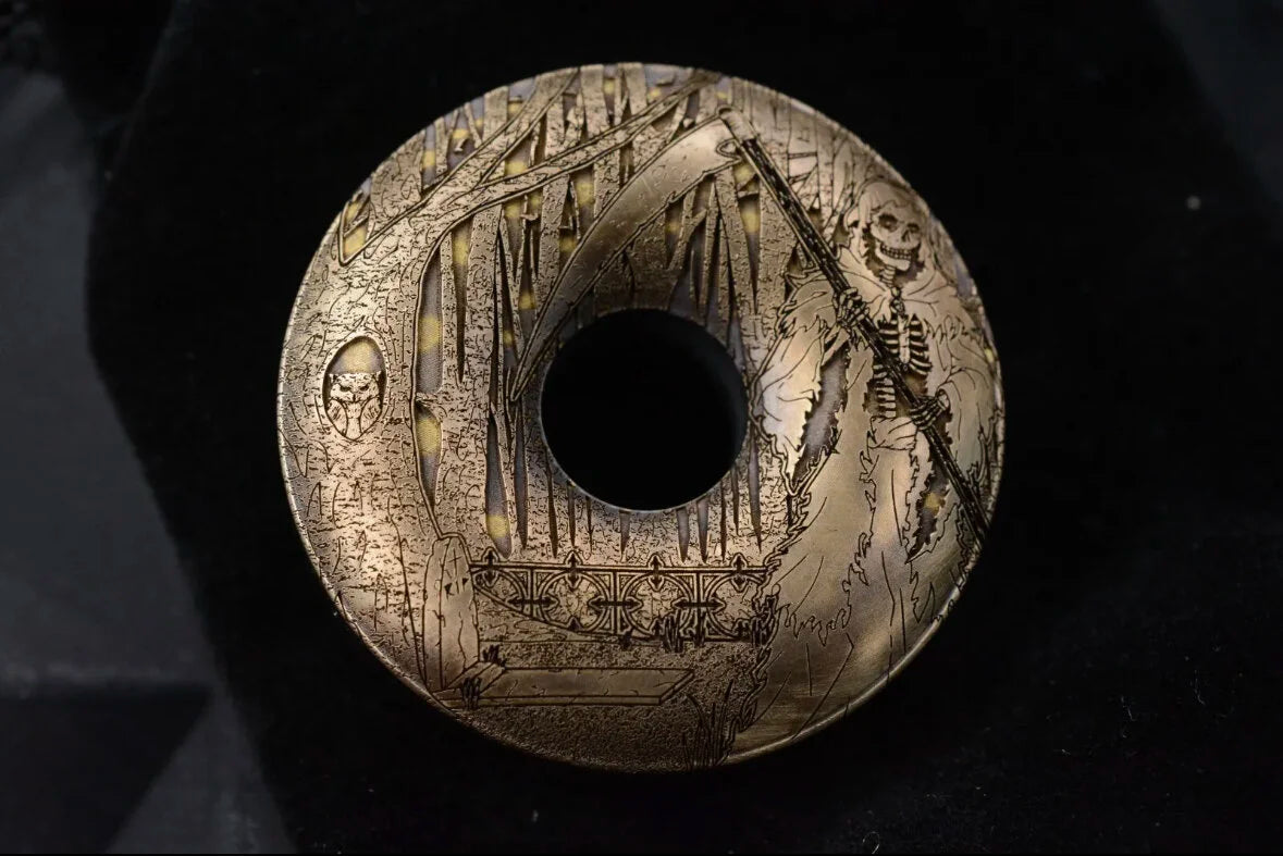 New Grimnuts Urban EDC “Lifesaver” Graveyard Reaper Brass Engraved Pocket Art