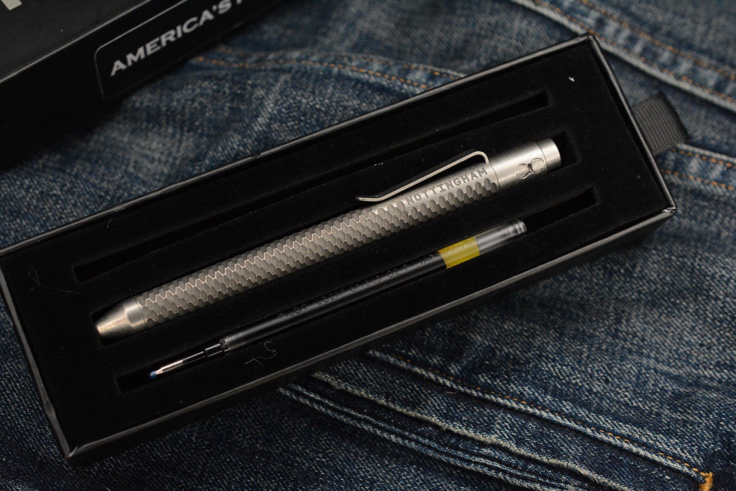 RARE Nottingham Tactical G2 Double Lock - Carved, Blasted & Tumbled Titanium Pen