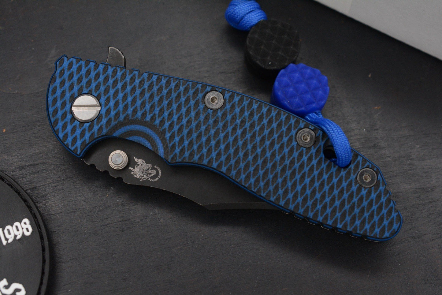NEW Hinderer XM-18 3.5 BOWIE Battle Black Ti-Blue G10 Magna Blade w/ JRW Beads