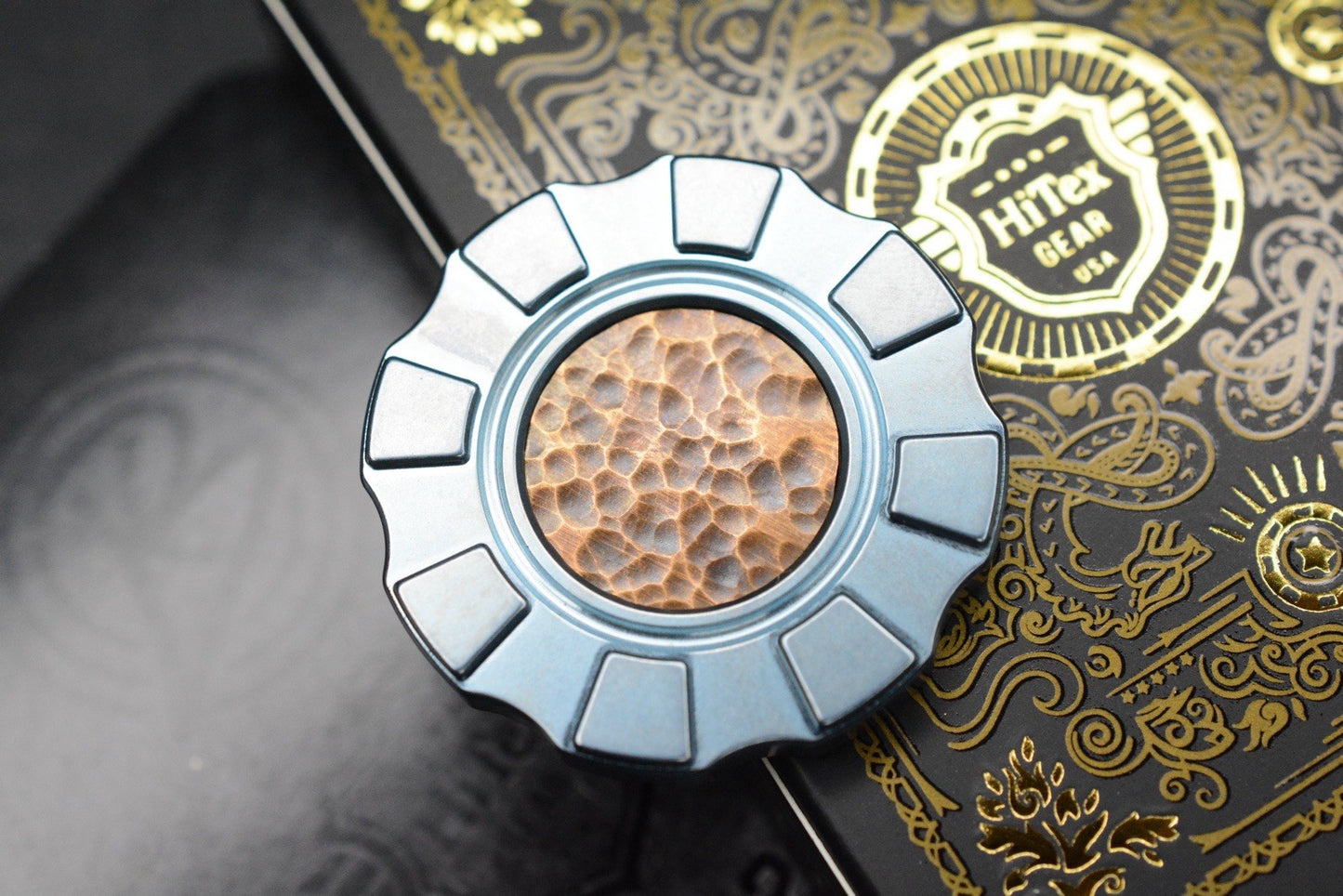 NEW HiTex Ben Krein - Light Blue Ano Ti/ Hammered Patina Brass Inlay Poker Chip