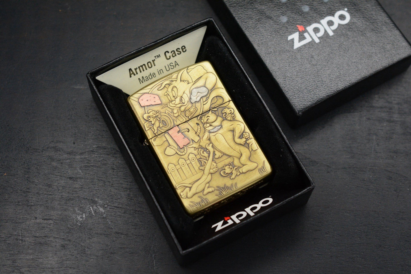 RARE CUSTOM ZIPPO Tom & Jerry Brass Lighter - High Detail 1/1 Discontinued