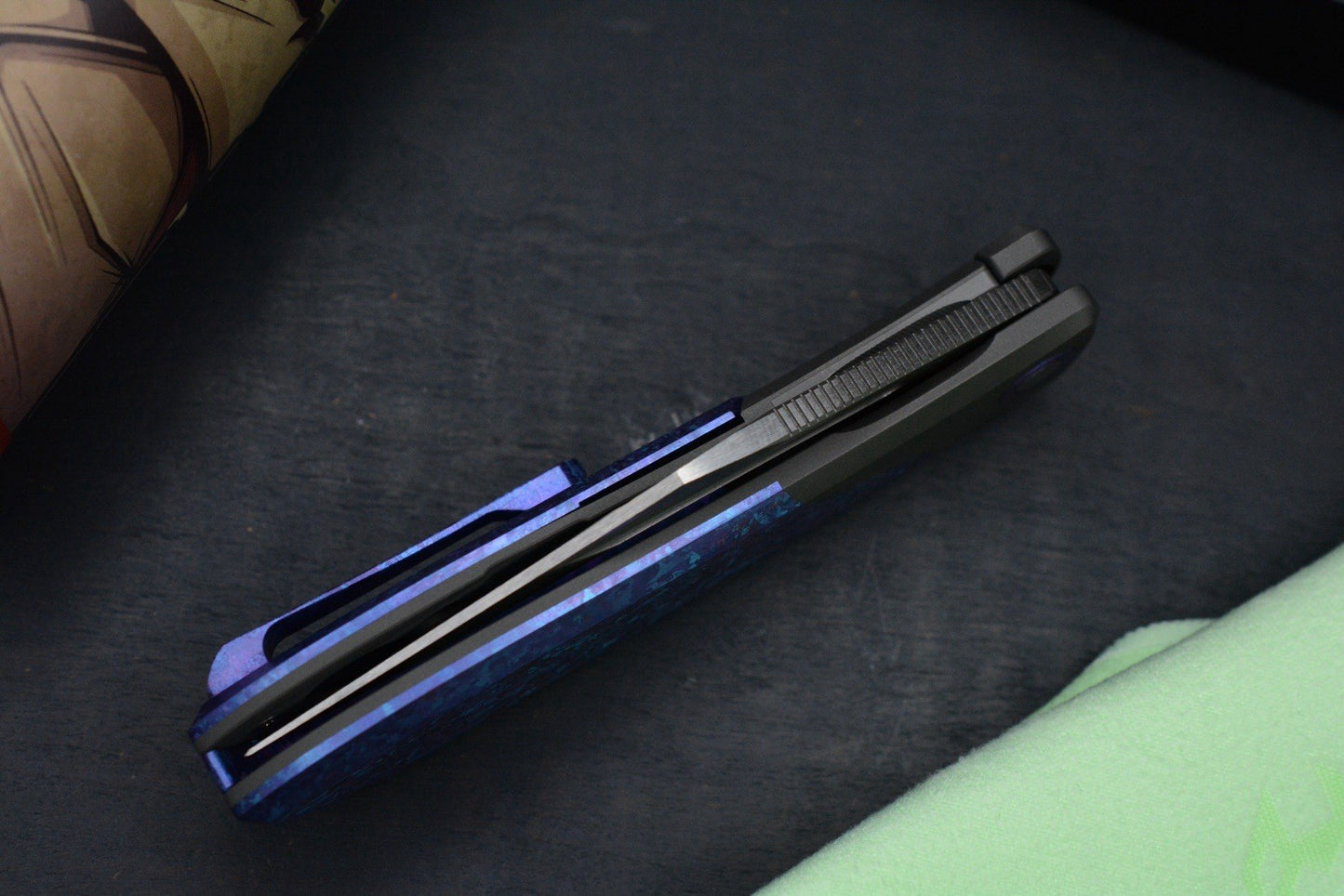 NEW Jack Wolf Knives Scuffle Flipper Crystallized Blurple Ti - Clip Point S90V
