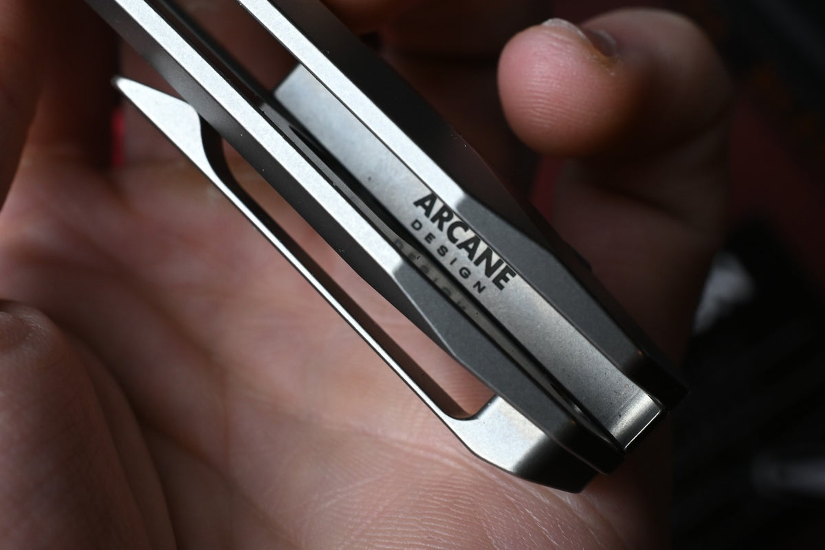 NEW Arcane Design Crawler - Beadblast Ti / Damasteel Wharncliffe