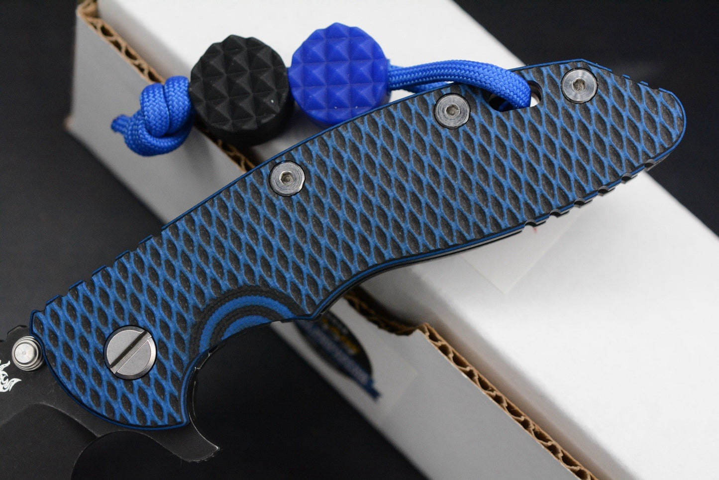 NEW Hinderer XM-18 3.5 BOWIE Battle Black Ti-Blue G10 Magna Blade w/ JRW Beads