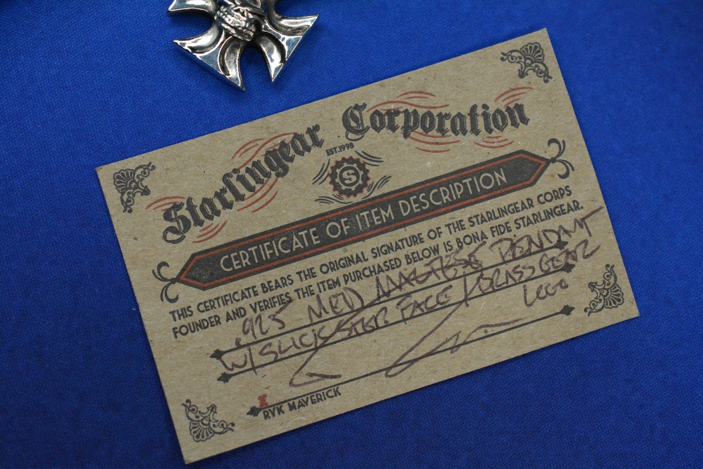 RARE Starlingear Maltese Cross Slickster - .925 Silver Pendant w/ Brass Gear