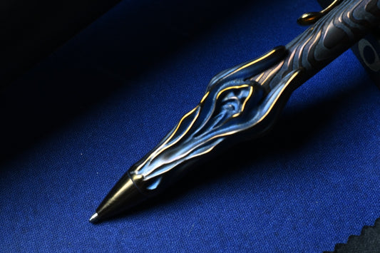 CUSTOM Dmitry Streltsov Ghosts & Skulls Hand Carved Ghost Pen - Titanium /Damask
