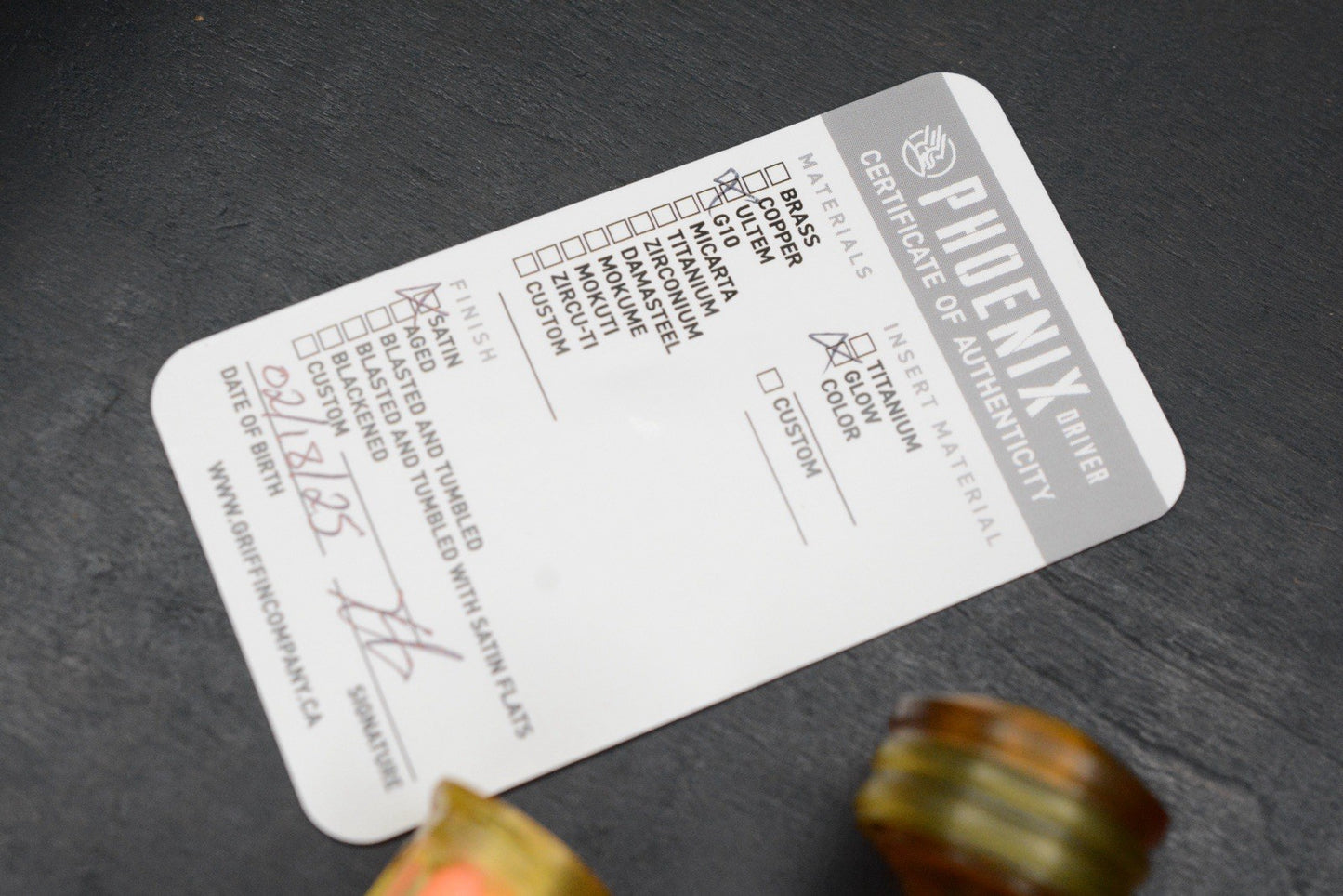 NEW Griffin Combat Pheonix Bit Driver Ultem w/ Orange GITD Insert Re JRW