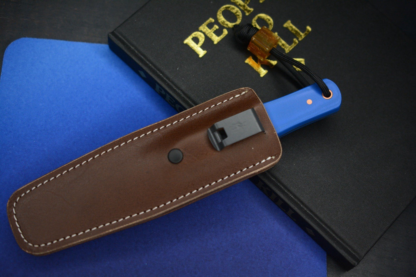 NEW Jack Wolf x LT Wright USA Vampire Hunter Blue G10 w/ Leather Sheath & Bead