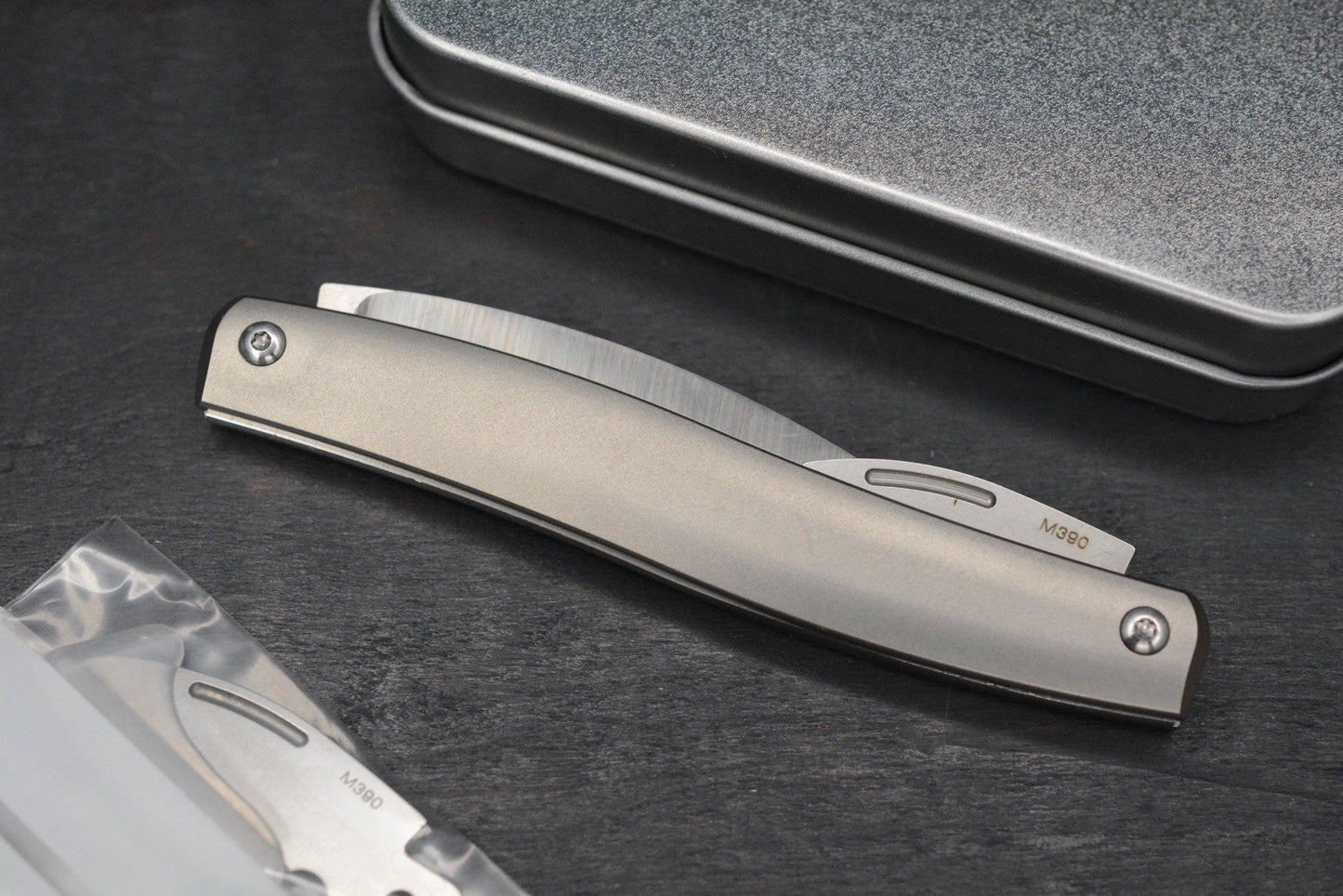 NEW D Rocket Designs Serpentine Slipjoint Ti M390 Wharncliffe Bottle Opener