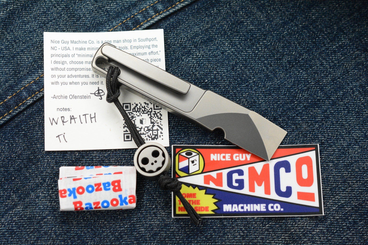 NEW Nice Guy Machine Co The Wraith - Titanium Pry Bar NGMCo w/ TKW Skull Bead