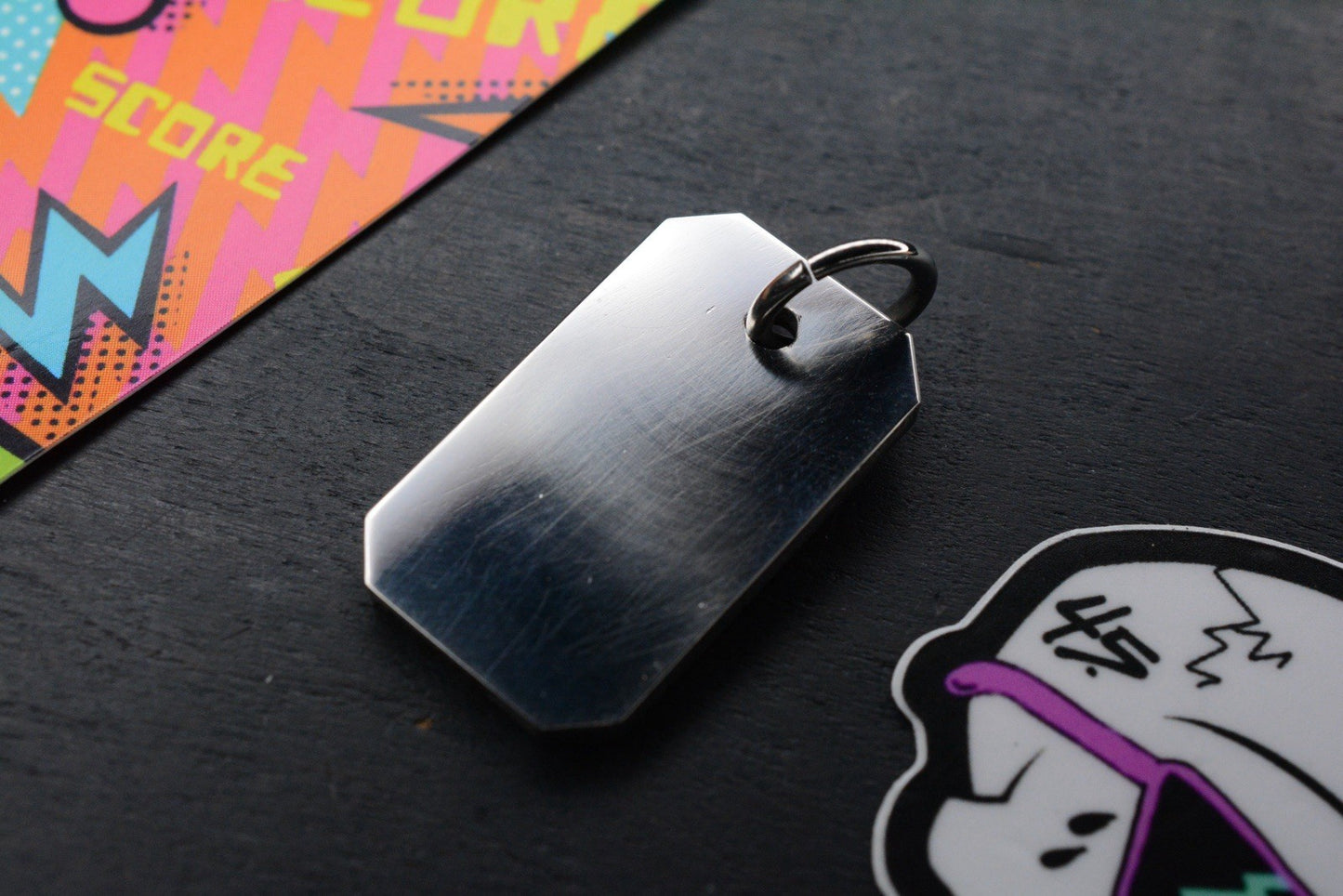 RARE 4t5 Design Mini Dog Tag Polished Titanium Stamped Logo Re Playge Microtech