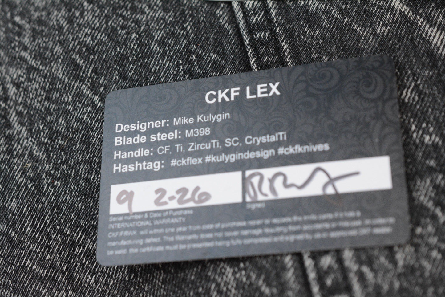 RARE Custom Knife Factory Lex - Blue CF Inlay / High Polish Black DLC M398 SN009