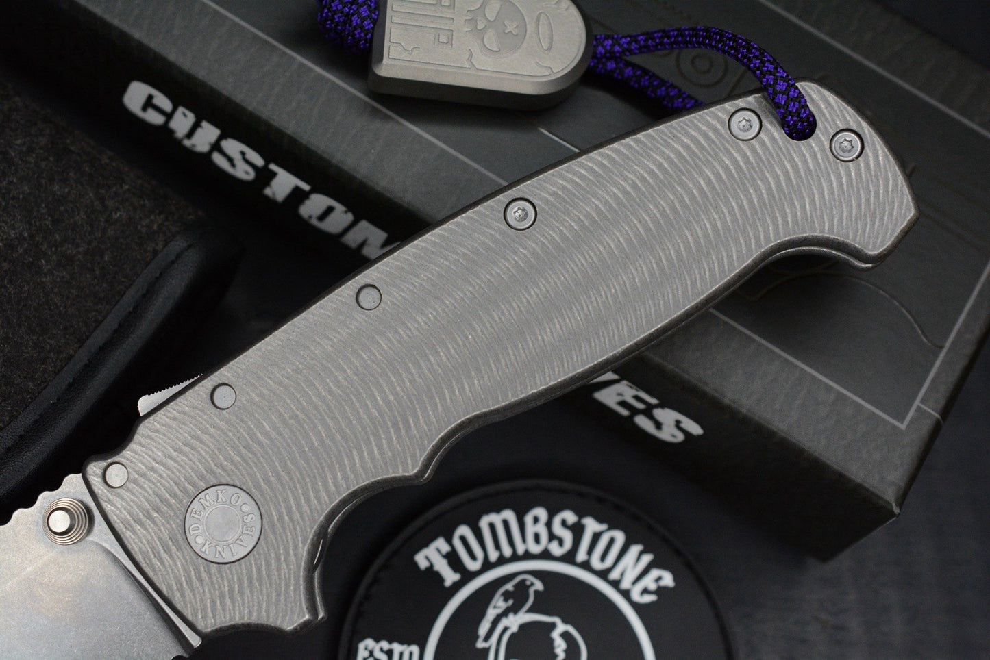 RARE Demko AD20 XL MagnaCut Drop Point / Textured Bead Blasted Ti w/ Tombstone
