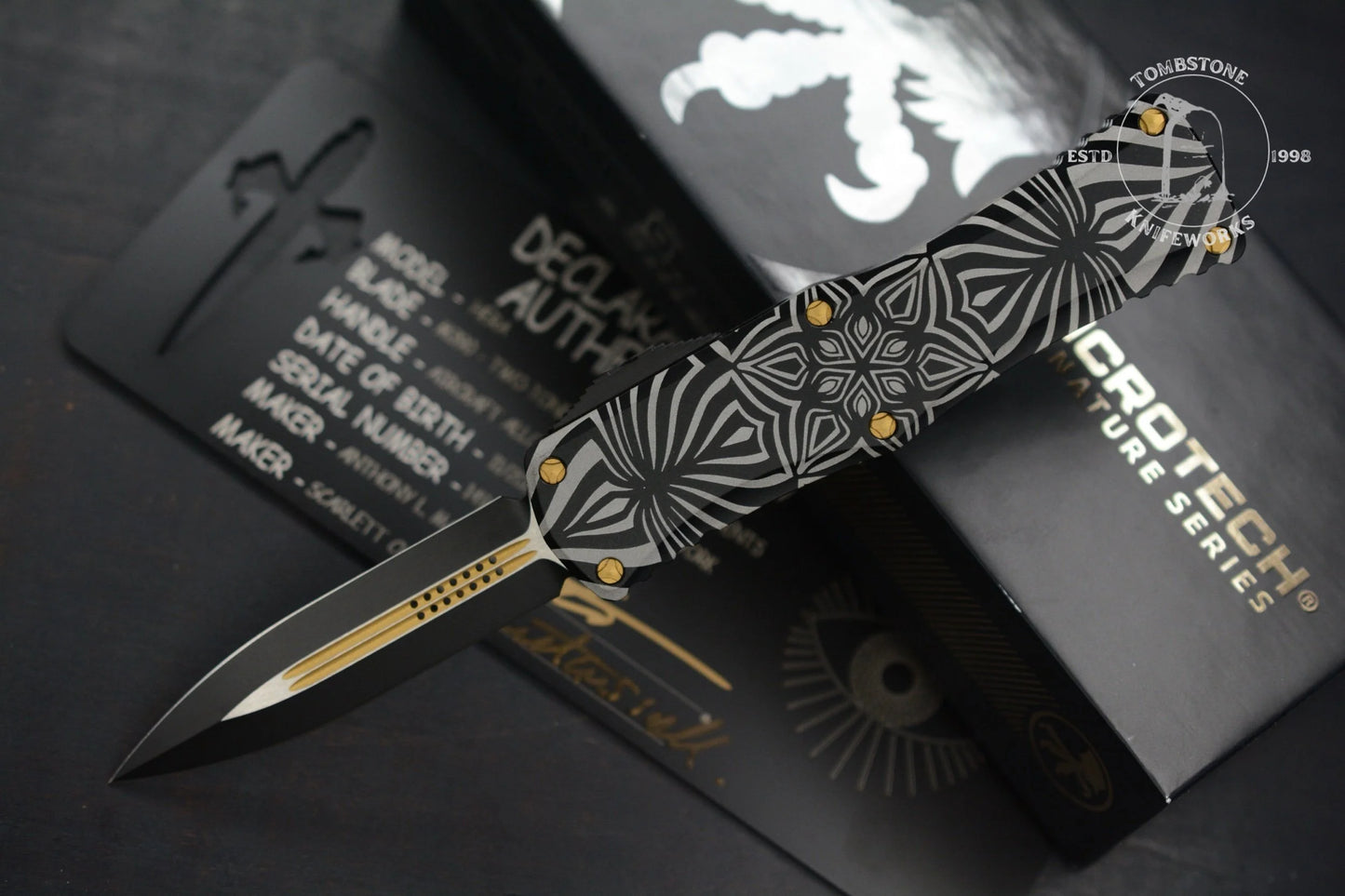 Microtech Hera Two Toned Black w/ Gold Accents Aircraft Alloy w/ Source Artwork