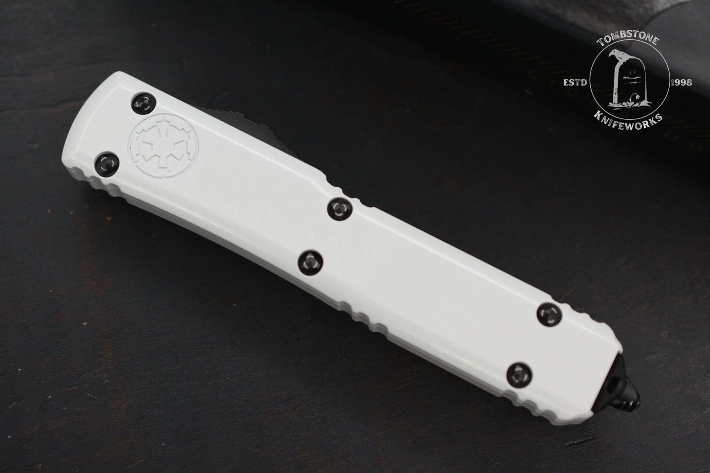 Microtech Ultratech D/E Storm Trooper White Deep Engraved Full Serrated SnN 044