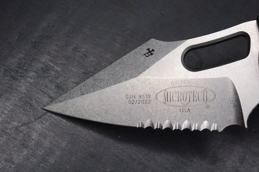 Microtech Stitch Auto - Stonewash Partial Serrated S/E 02/2022