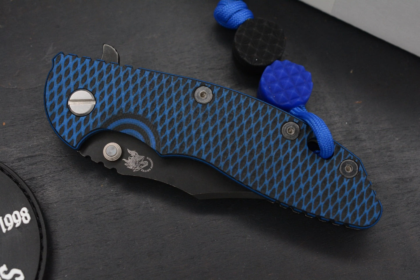 NEW Hinderer XM-18 3.5 BOWIE Battle Black Ti-Blue G10 Magna Blade w/ JRW Beads