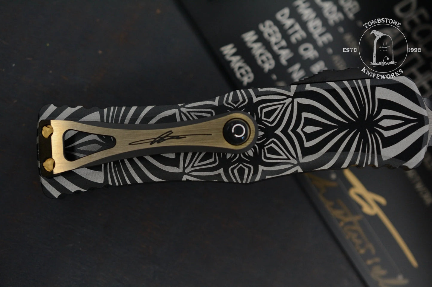 Microtech Hera Two Toned Black w/ Gold Accents Aircraft Alloy w/ Source Artwork