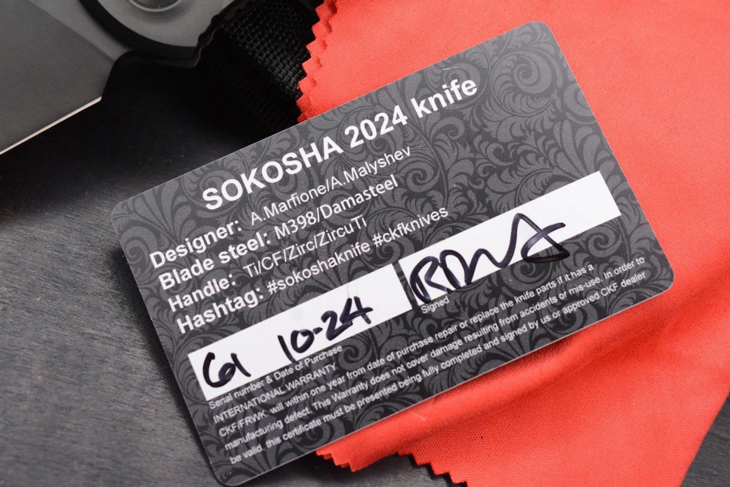 RARE Custom Knife Factory x Marfione Sokosha DLC M398 Zircuti Inlay w/ CKF Bead