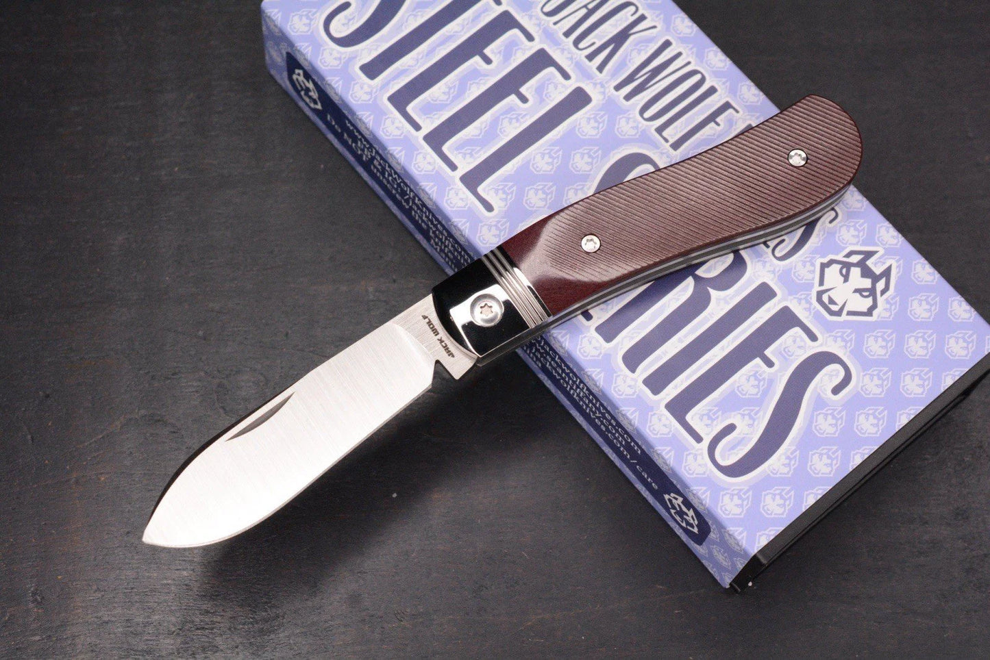 NEW Jack Wolf Knives K9 Jack Steel Series Redstone Richlite Sawcut, Satin 154CM