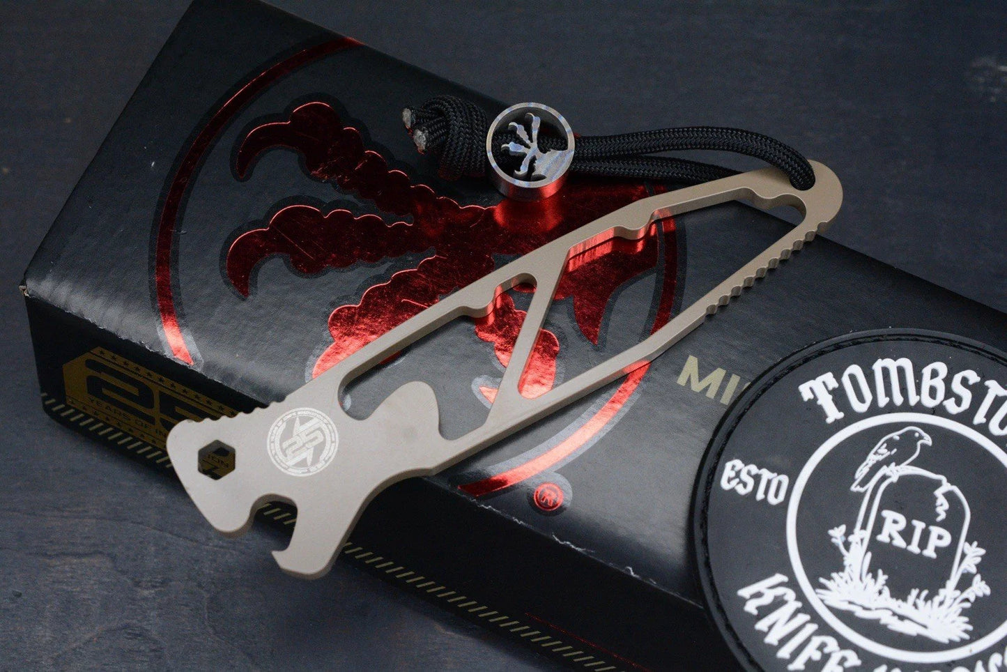 RARE Microtech Socom Skeleton Coyote Tan Bottle Opener w/ Claw Bead & Patch
