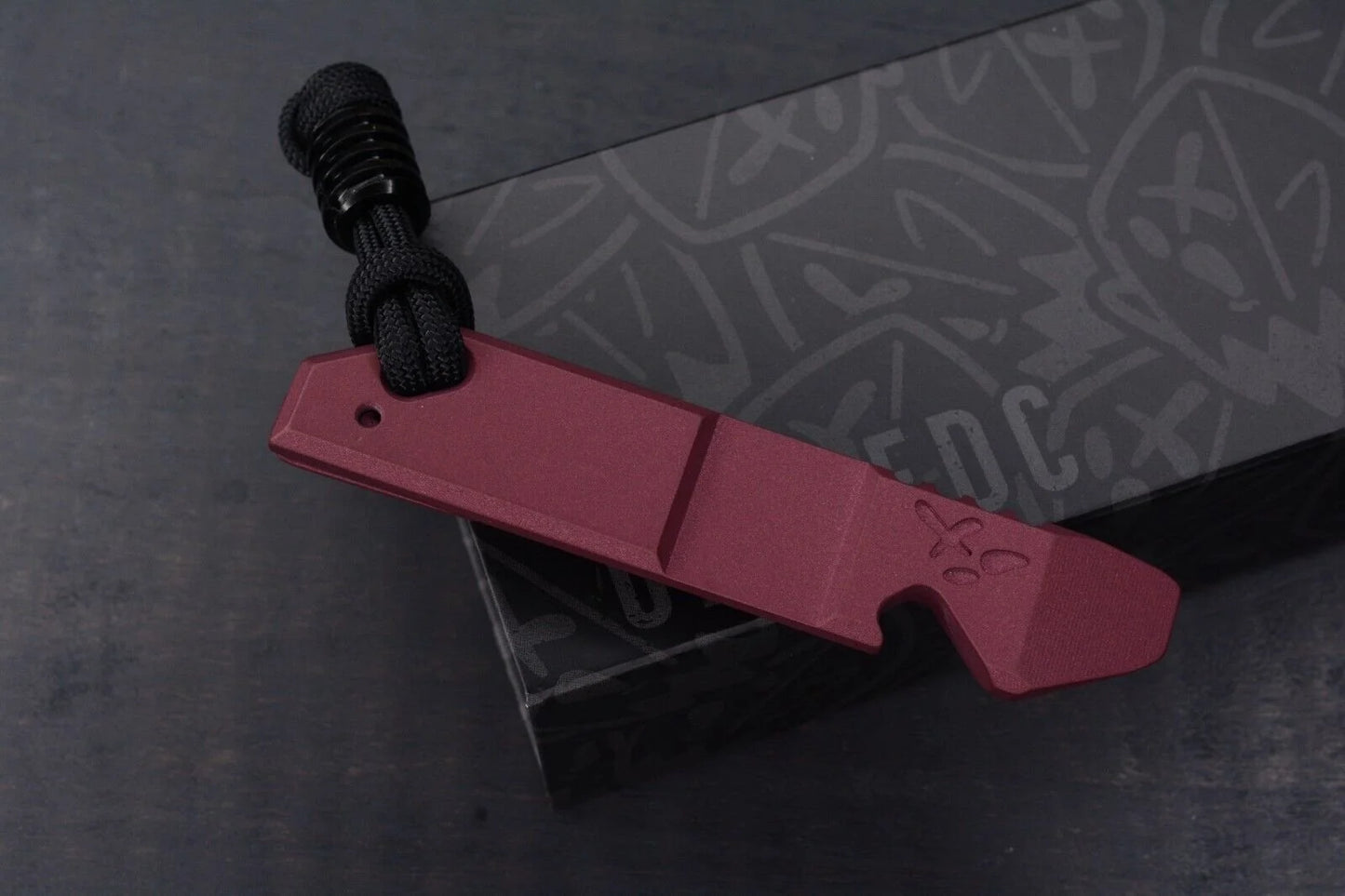 NEW OEGEDC GoodLuck Pry Bottle Opener Cranberry Frost w/ Black Monkey Man Bead