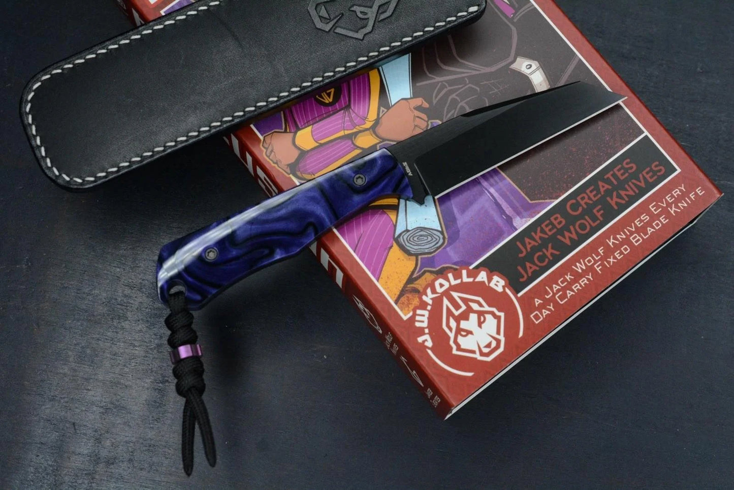 NEW Jack Wolf Knives Collusion - Kirinite Purple CF / Satin DLC S90V w/ Sheath