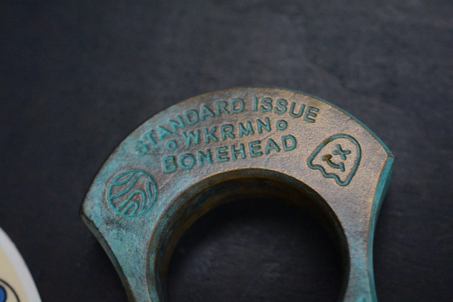 NEW Wkrmn Design Bonehead “Dead Eye” Turquoise Patina Brass w/ Matching Bead
