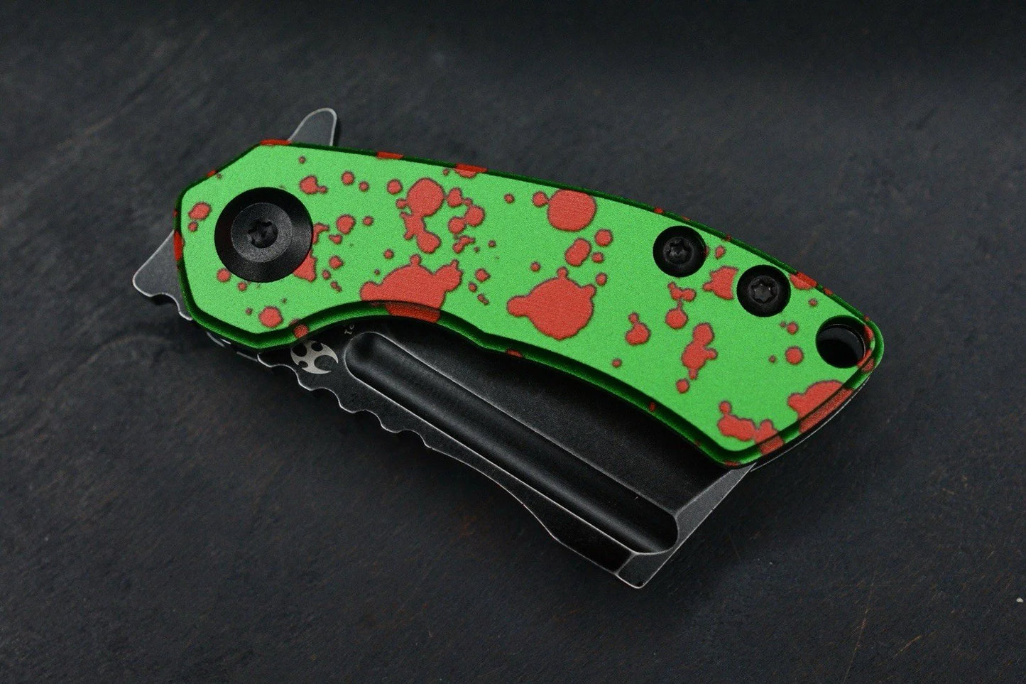 NEW Kanscept x Koch Mini Korvid Zombie Green Anodized Black Blade Flipper