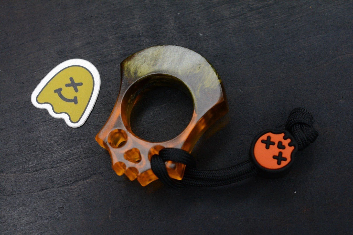 NEW Wkrmn Bonehead Resin Cast Orange/ Black Bottle Opener w/ Wkrmn Skull Bead