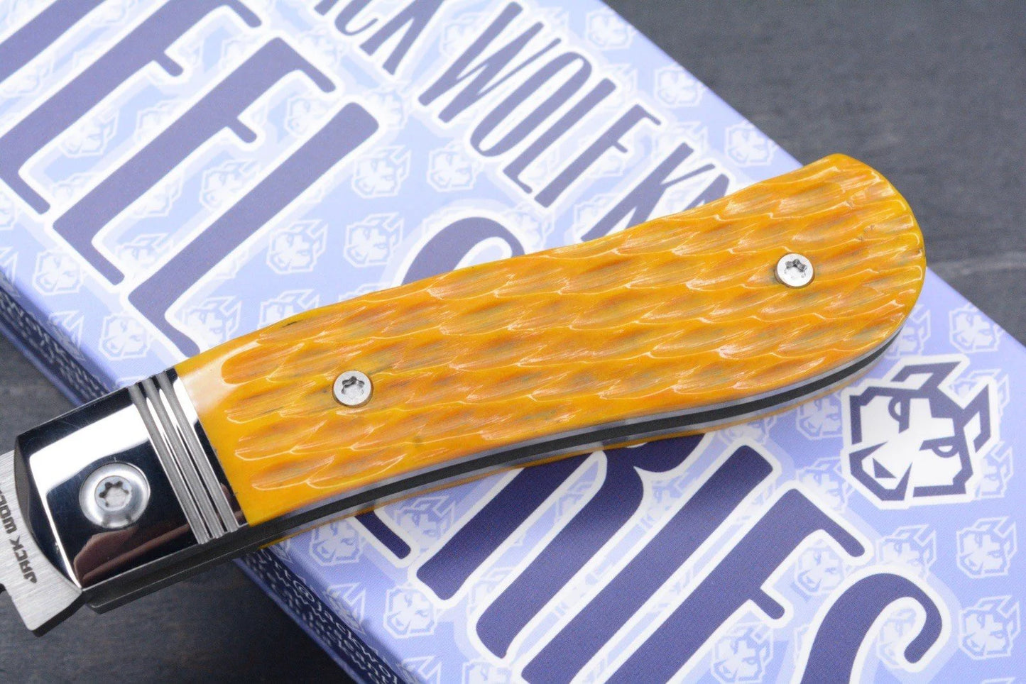 NEW Jack Wolf K9 Jack Steel Series Yellow Jigged Bone Satin Blade