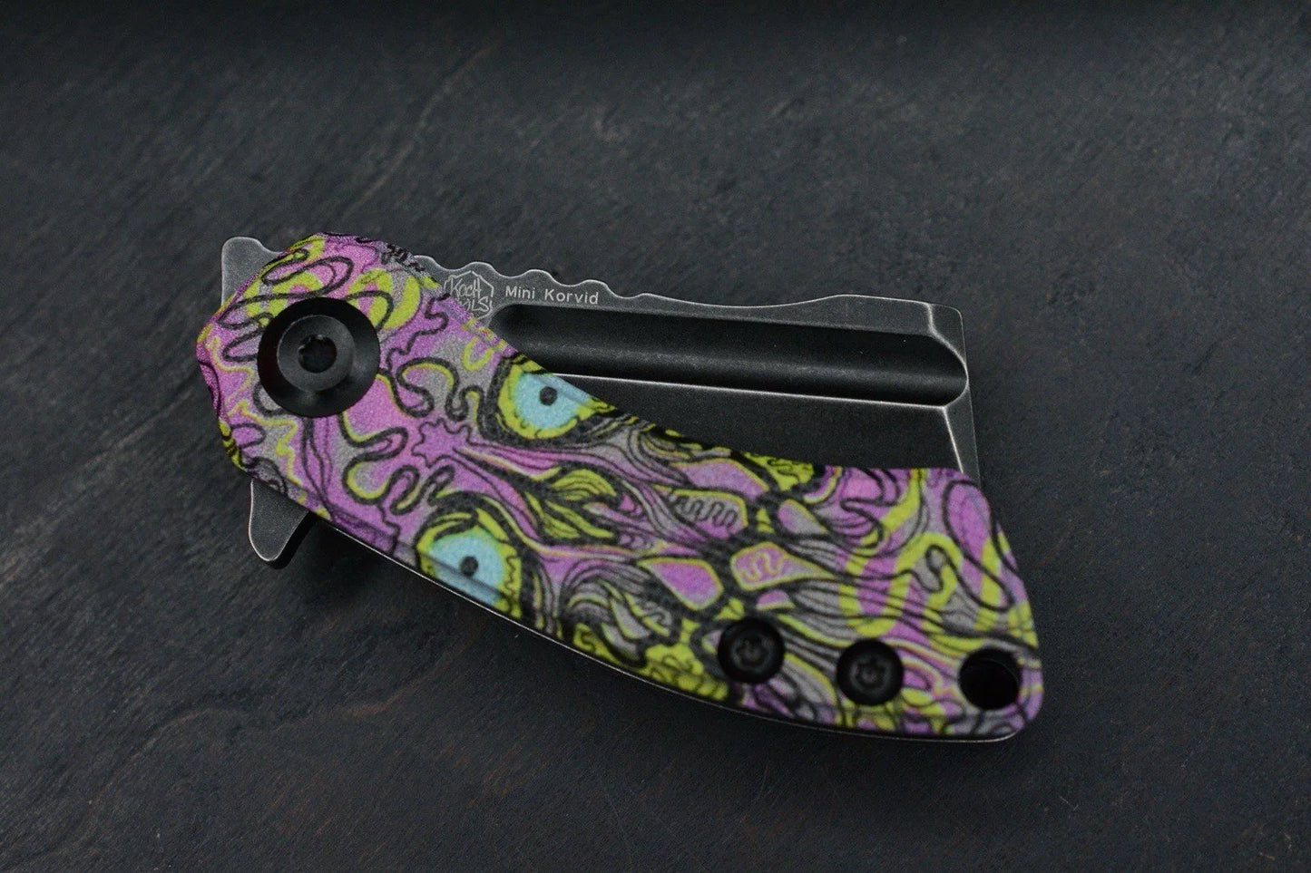 NEW Kanscept x Koch Mini Korvid Undead G-10 Black Blade Purple Handle