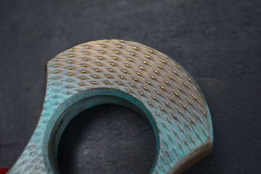 NEW Wkrmn Design Bonehead “Checkered” Turquoise Patina Brass w/ Matching Bead