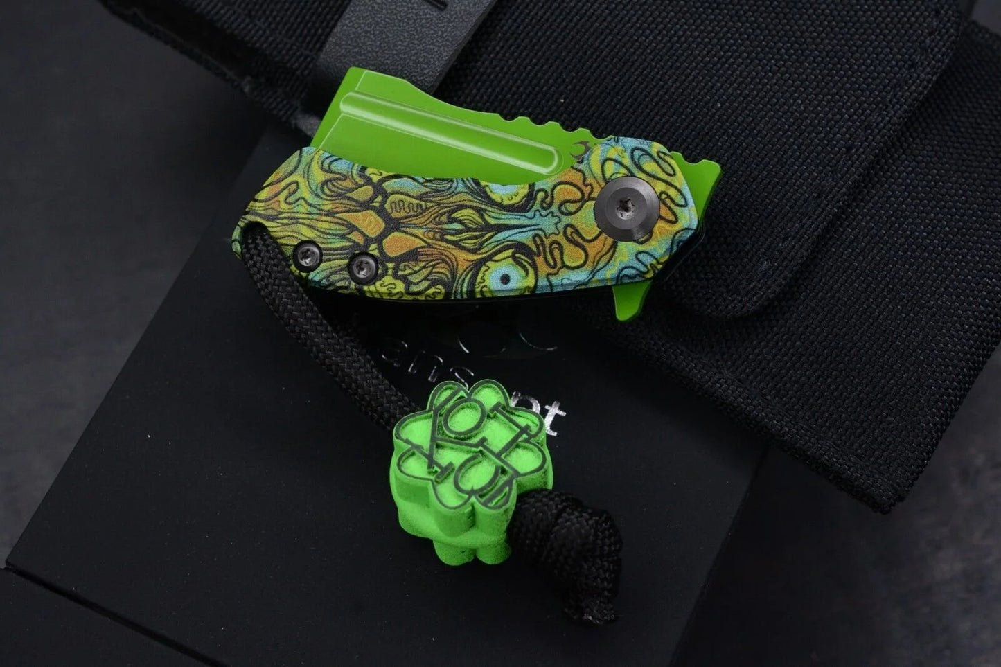 Koch x Kanscept Mini Korvid G10 Undead Green Blade w/Koch St. Paddy Patch & Bead