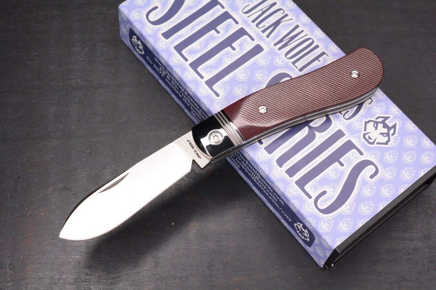 NEW Jack Wolf Knives K9 Jack Steel Series Redstone Richlite Sawcut, Satin 154CM