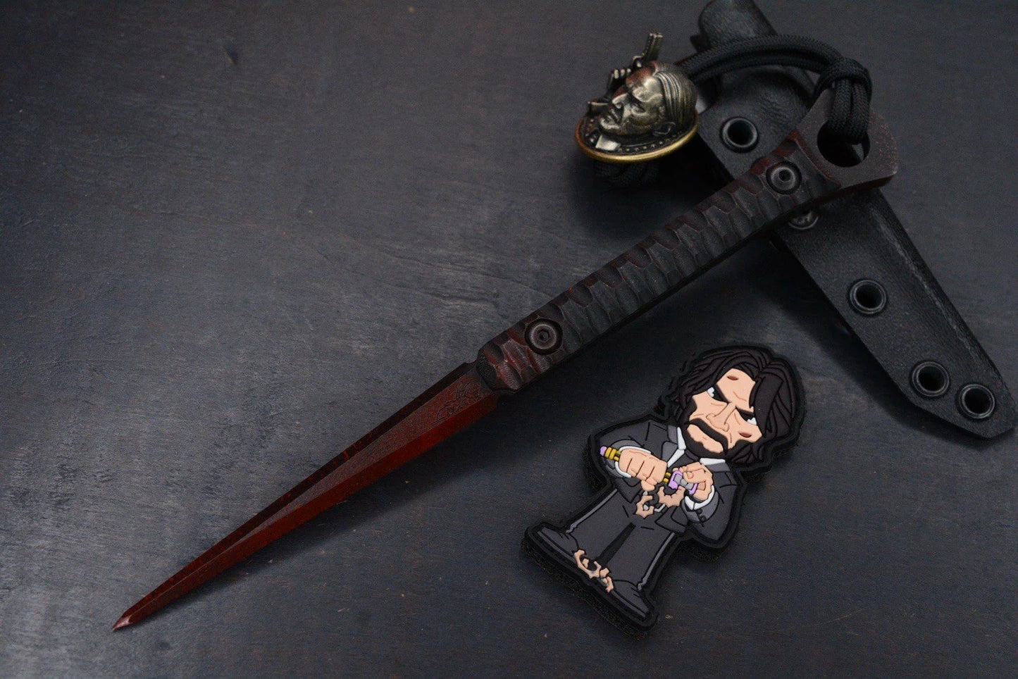 NEW Half Face Blades Cardiac Spike G-10 Coated Dagger w/John Wick Bead & Patch