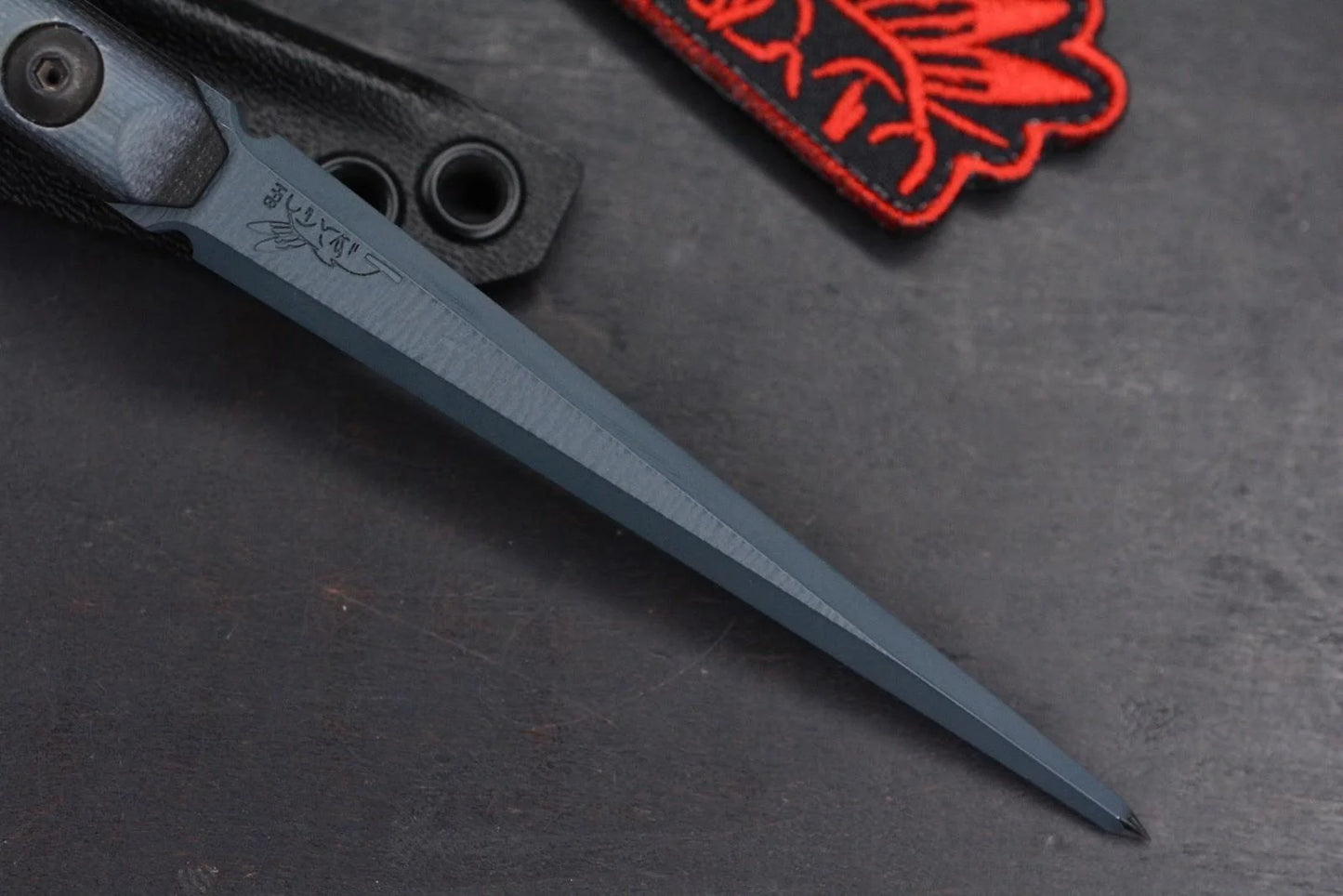 RARE Half Face Cardiac Spike Blue G-10 w/ TKW Frankart Bead & Patch Re Microtech