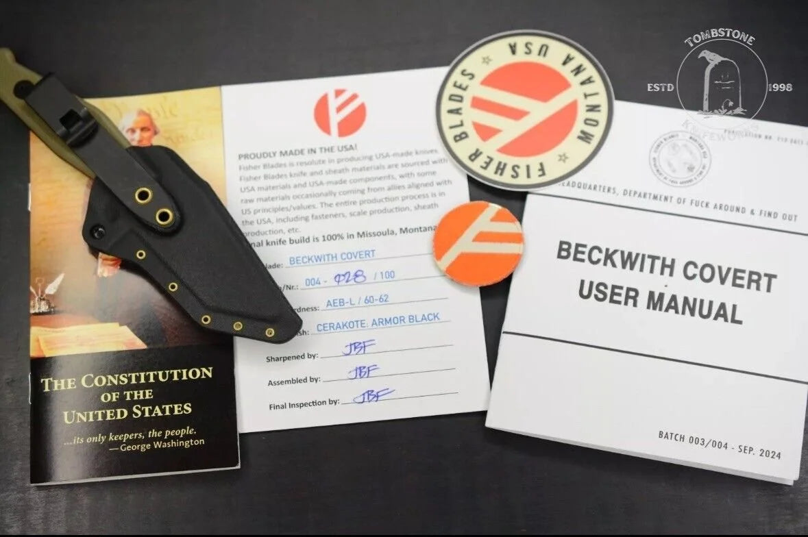 New FISHER EXC BECKWITH COVERT 1/100 OD/ Orange G-10 w/Kydex Sheath Sold Out
