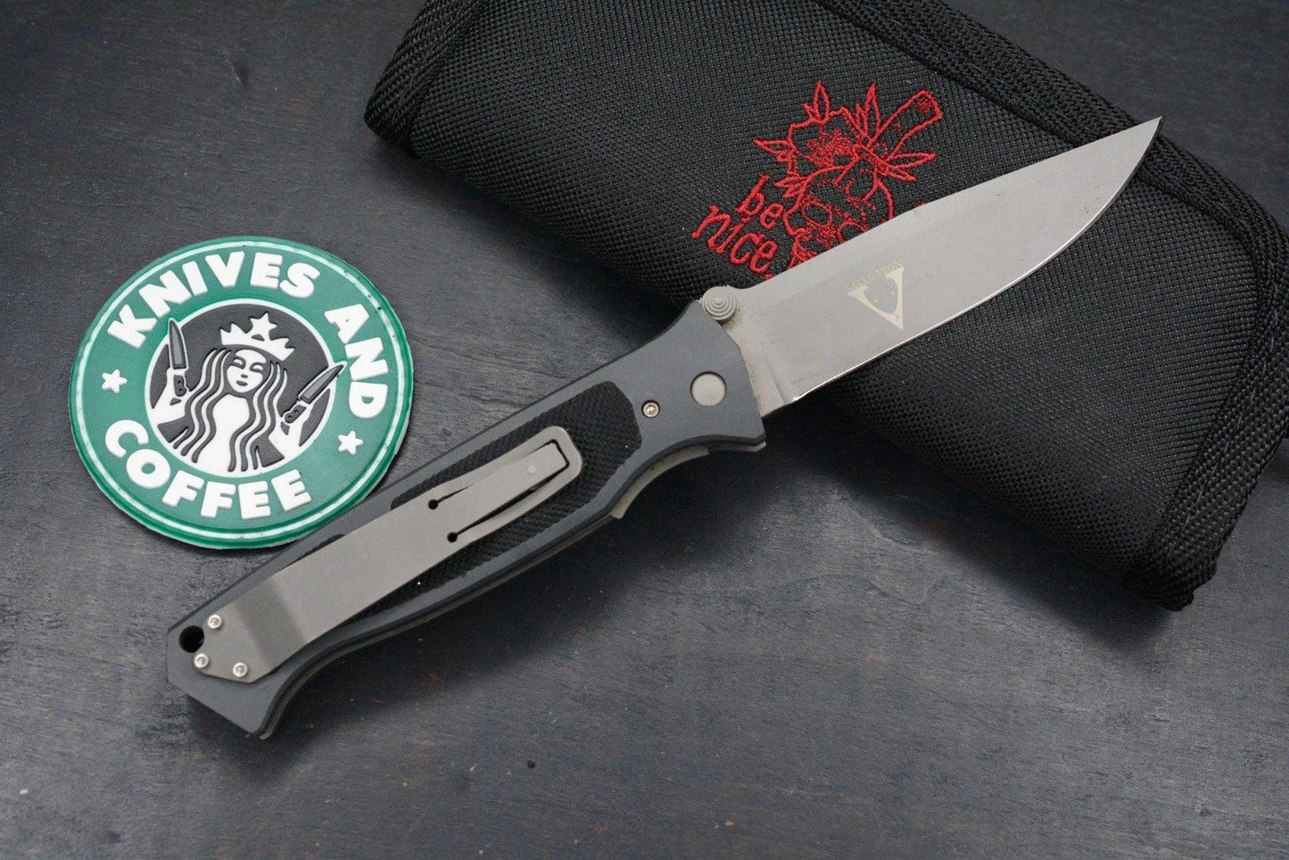 VINTAGE RARE Microtech x Vallotton Chameleon D/A SN 742- 05/1996 w/Pouch & Patch