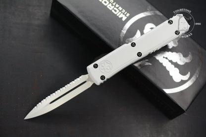 Microtech Ultratech D/E Storm Trooper White Deep Engraved Full Serrated SnN 044