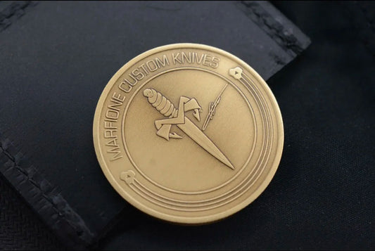 NEW Marfione Custom Knives Custom Antique Bronze Hustle Challenge Coin w/ Pouch