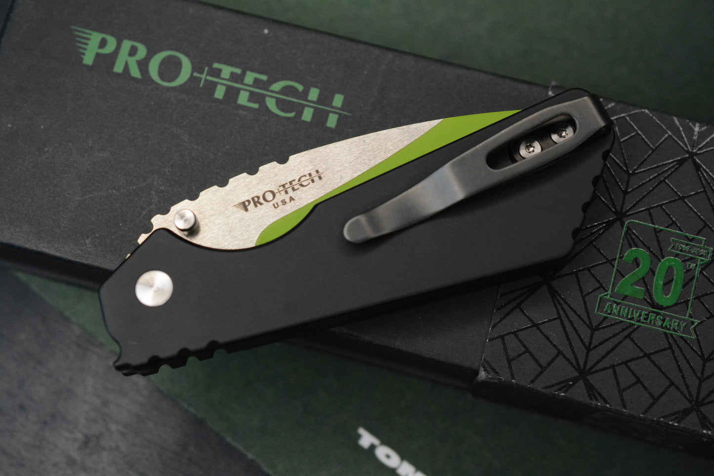 Custom Pro-Tech Strider PT Auto -  Black Handle 2-Tone Satin/Green Blade “The Gathering” #75 of 100
