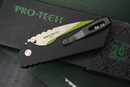 Custom Pro-Tech Strider PT Auto -  Black Handle 2-Tone Satin/Green Blade “The Gathering” #75 of 100