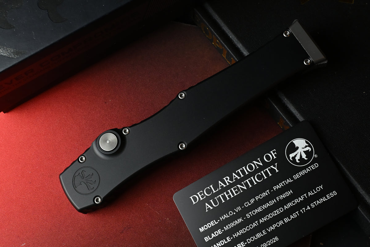 NEW Marfione Select Microtech HALO VII - Black Partially Serrated Clip Point SW