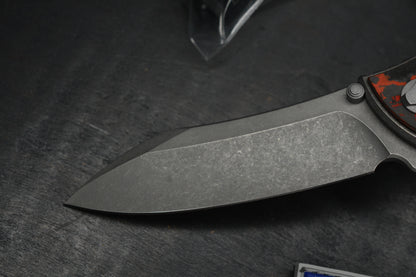 NEW Hawk Knives Talon M390 Ti Red Lava Flow Carbon Inlay w/ Custom Tombstone Bead