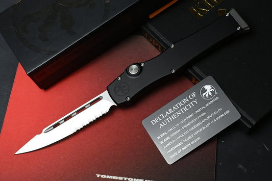 NEW Marfione Select Microtech HALO VII - Black Partially Serrated Clip Point SW