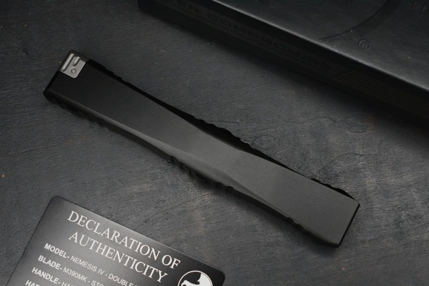 NEW Microtech Nemesis IV OTF - Stonewash D/E Black Aluminum Handle