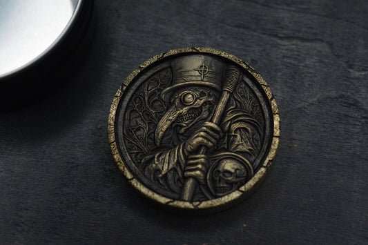 CUSTOM Engraved Brass Challenge Coin - The Plague Doctor Re Microtech