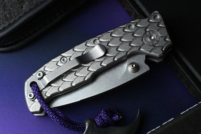 RARE Demko AD20 CXT Shark Lock Dragon Scale Ti / CPM3V Barong w/Dragon Claw Bead