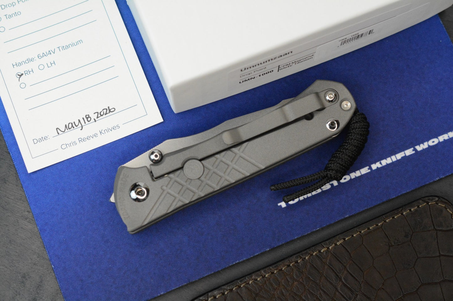 NEW Chris Reeve Umnumzaan - Sand Blasted / Drop Point Magnacut w/Leather Sheath
